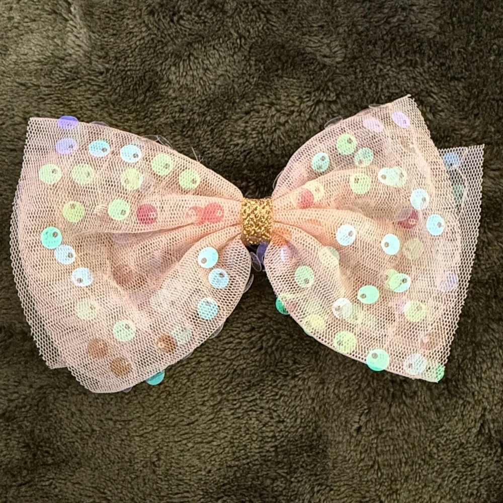 Sequin Pink Bow with Gold Center